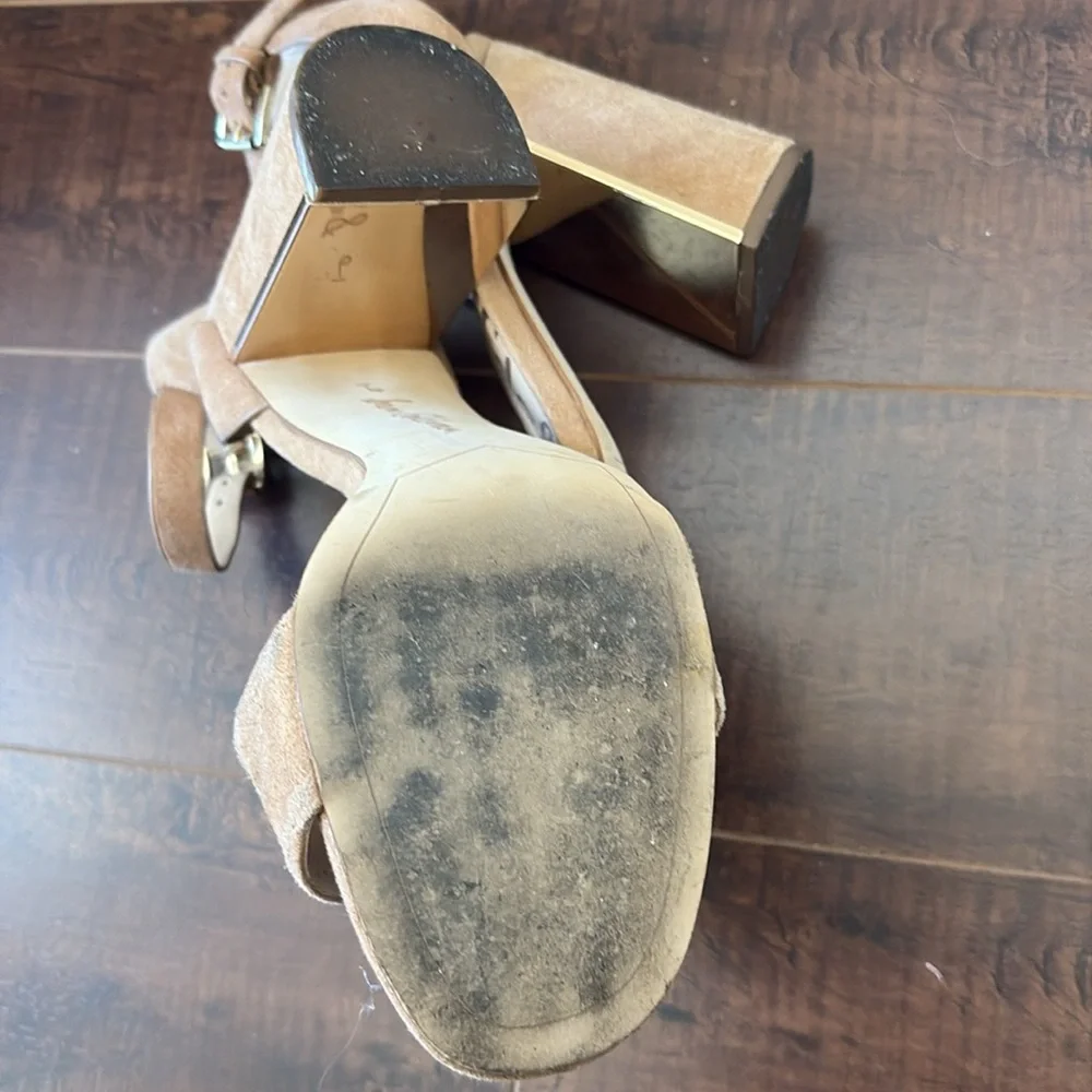 🔥Sam Edelman Synthia Camel Suede Ankle Strap Heels - Picture 7 of 8